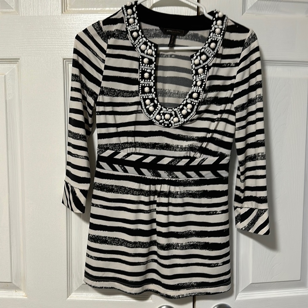 BCBG black and white empire waist top, XXS